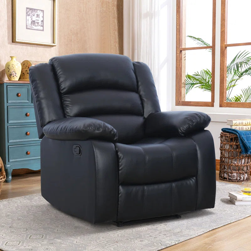 Emryn 38" Wide Modern Breathable Faux Leather Manual Recliner with Overstuffed Arm and Back