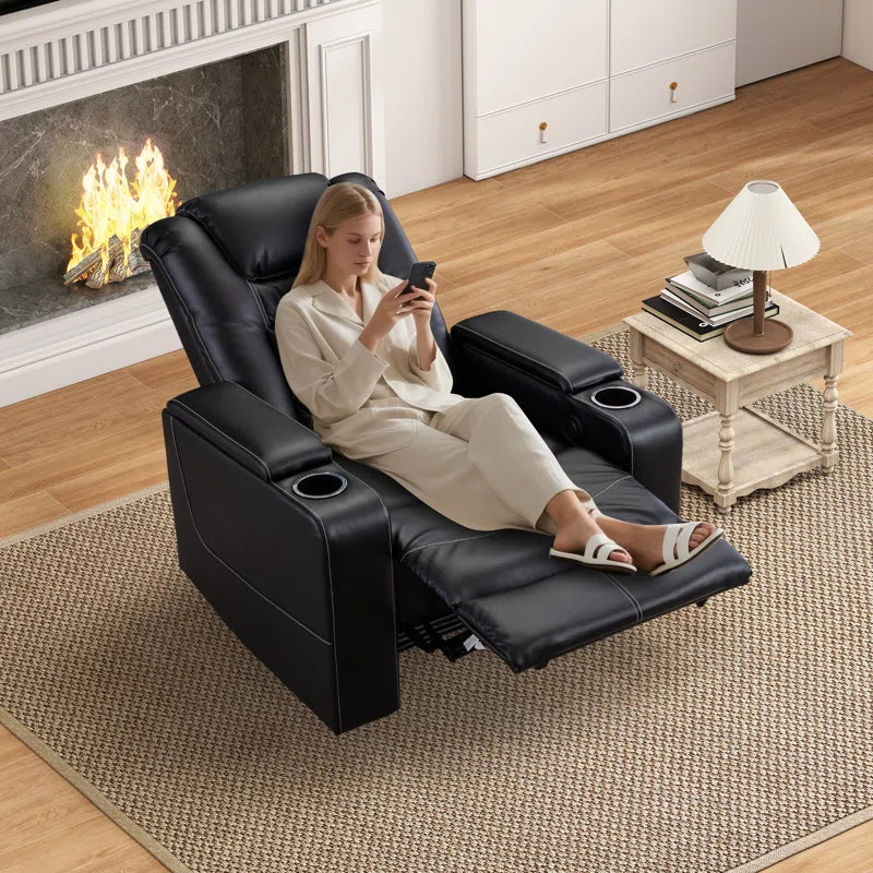 36.22" W Luxury Individual Seat Top Faux Leather Home Theater Seat Recliners Quadruple Seat with USB & Dual Cup Holders & Arm Storage (Set of 4)