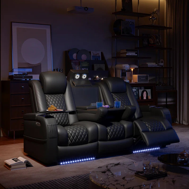 Home Theater Seating Seats, Movie Theater Chairs Theater Recliner with 7 Colors Ambient Lighting, Lumbar Pillow, Touch Reading Lights, Tray Table (Black, Row of 3)