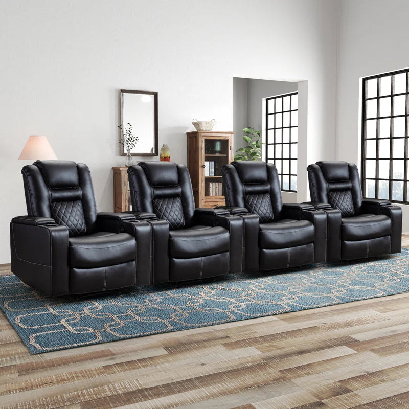 36.22" W Luxury Individual Seat Top Faux Leather Home Theater Seat Recliners Quadruple Seat with USB & Dual Cup Holders & Arm Storage (Set of 4)