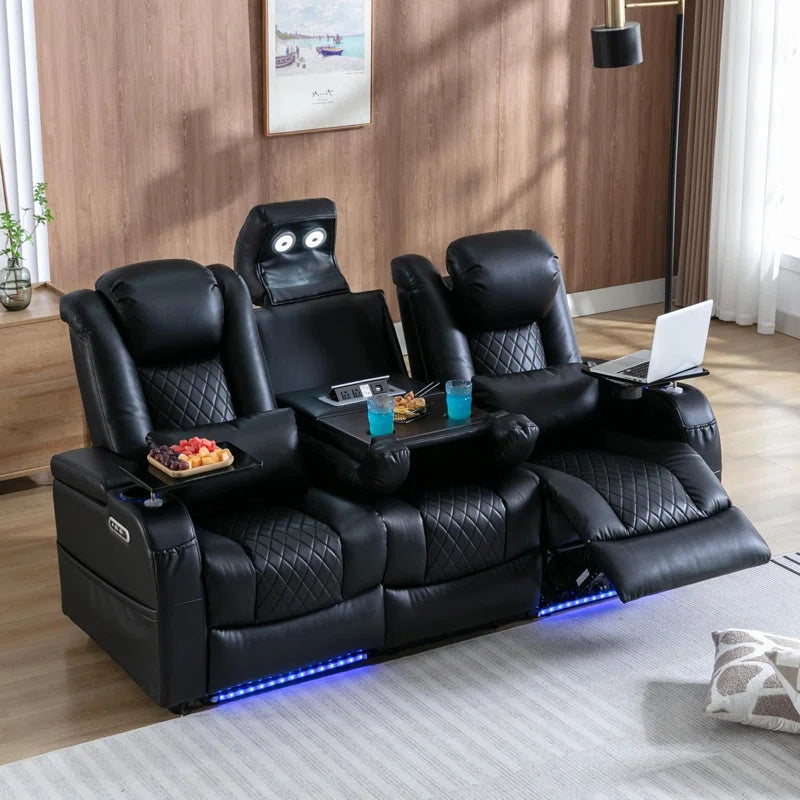 Home Theater Seating Seats, Movie Theater Chairs Theater Recliner with 7 Colors Ambient Lighting, Lumbar Pillow, Touch Reading Lights, Tray Table (Black, Row of 3)