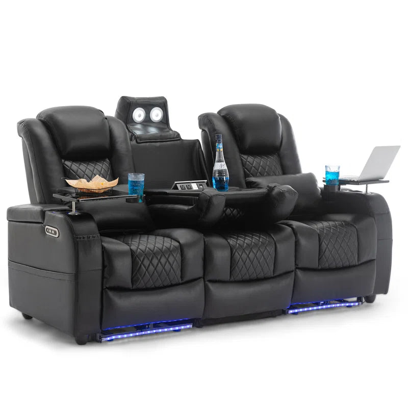 Home Theater Seating Seats, Movie Theater Chairs Theater Recliner with 7 Colors Ambient Lighting, Lumbar Pillow, Touch Reading Lights, Tray Table (Black, Row of 3)