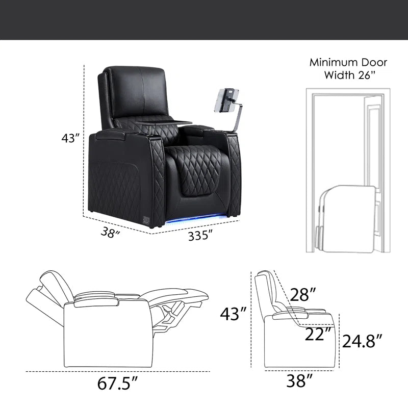 Haiylee Zero Gravity Home Theater Seating Top Grain Leather Recliner Sofa Power Headrest Footrest