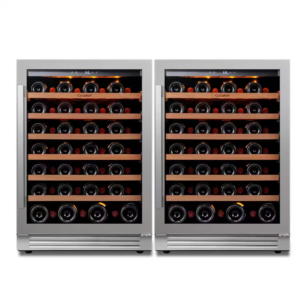 48 In. Dual Zone Cellar Cooling Unit 108-Bottles Built- in Wine Cooler Side-By-Side Refrigerator Mini Fridge in Black