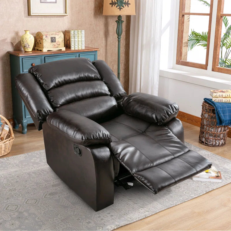 Emryn 38" Wide Modern Breathable Faux Leather Manual Recliner with Overstuffed Arm and Back
