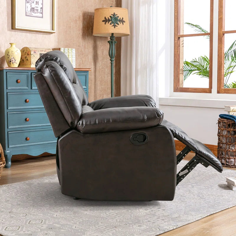 Emryn 38" Wide Modern Breathable Faux Leather Manual Recliner with Overstuffed Arm and Back