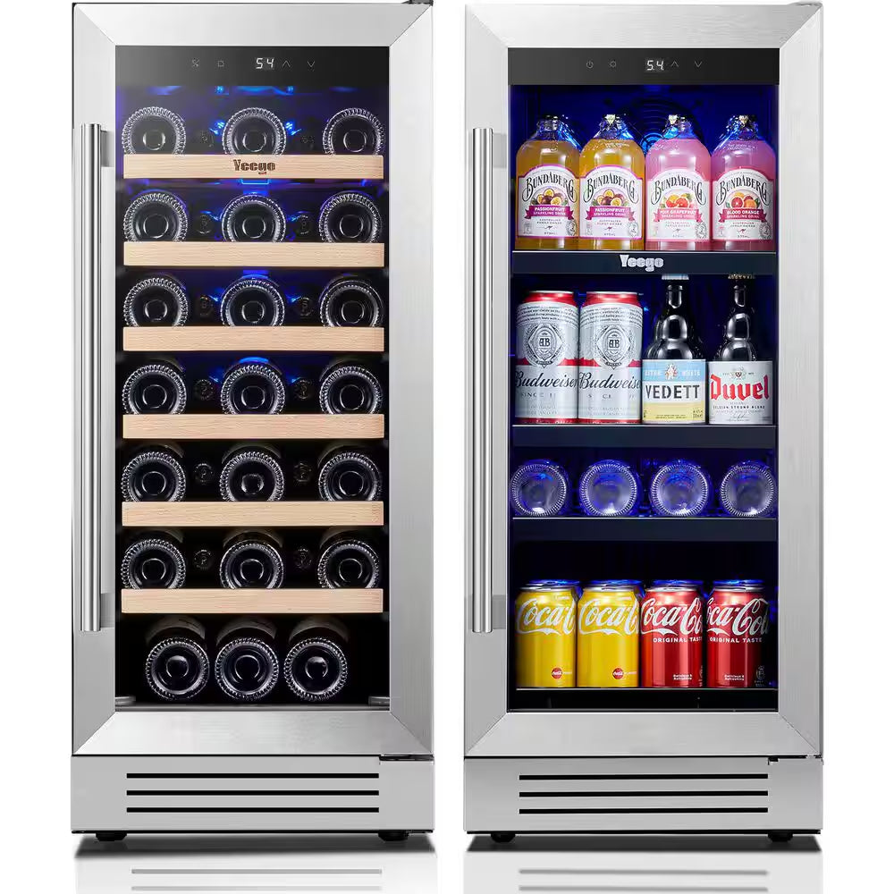 30 In. Dual Zone 33-Wine Bottles and 80-Cans Beverage Wine Cooler Side-By-Side Built in Refrigerator Frost-Free in Black