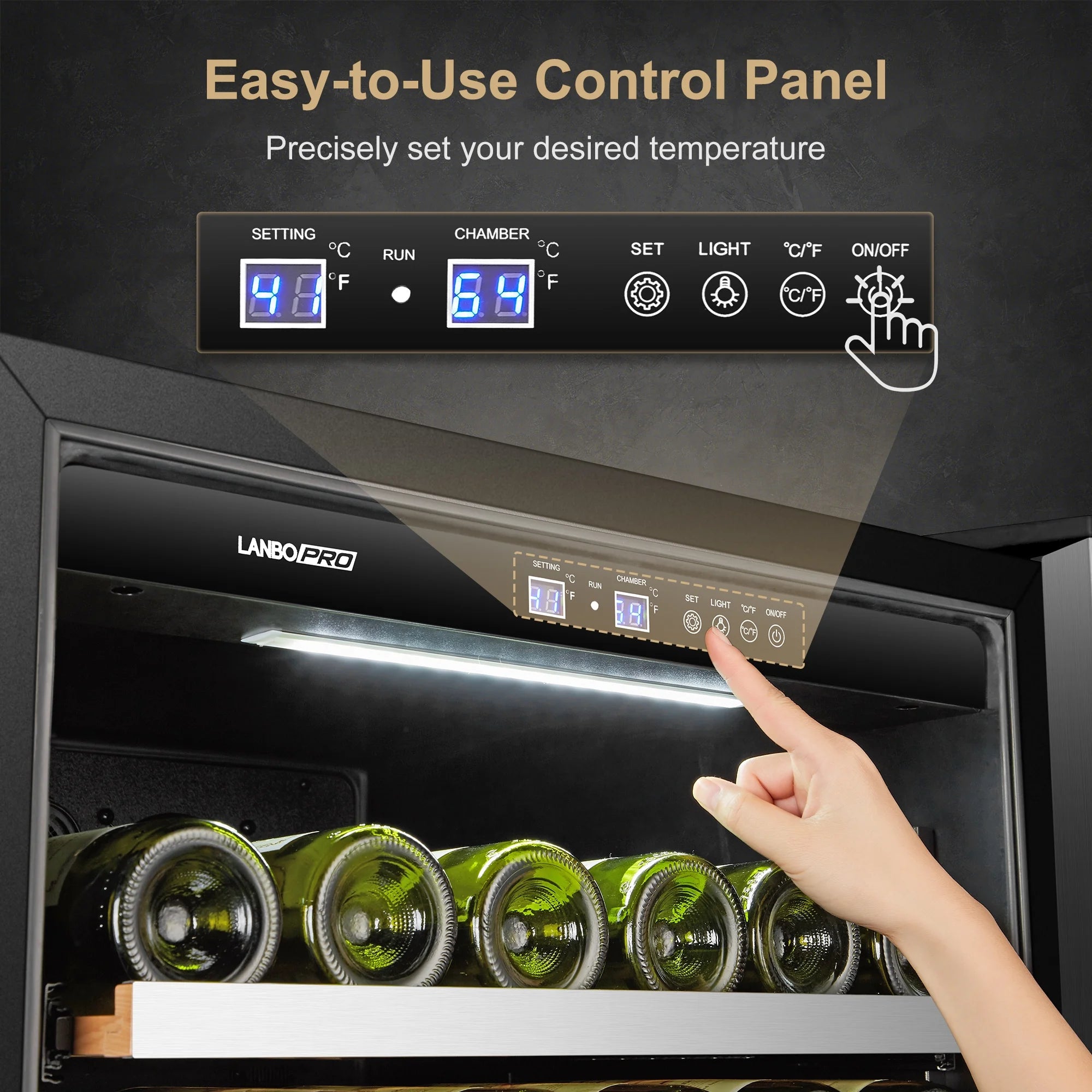 164 Bottles 24 Inch Width Single Zone Wine Cooler in Seamless Stainless Steel