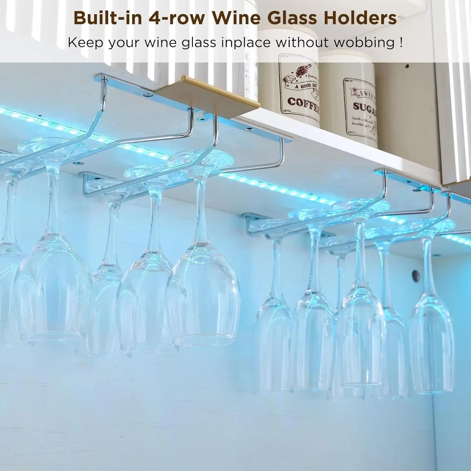 72" Tall Wine Bar Cabinet with Storage Hutch, Modern Wood Fluted Coffee Bar Cabinet with LED Lights and 10 Tier Storage