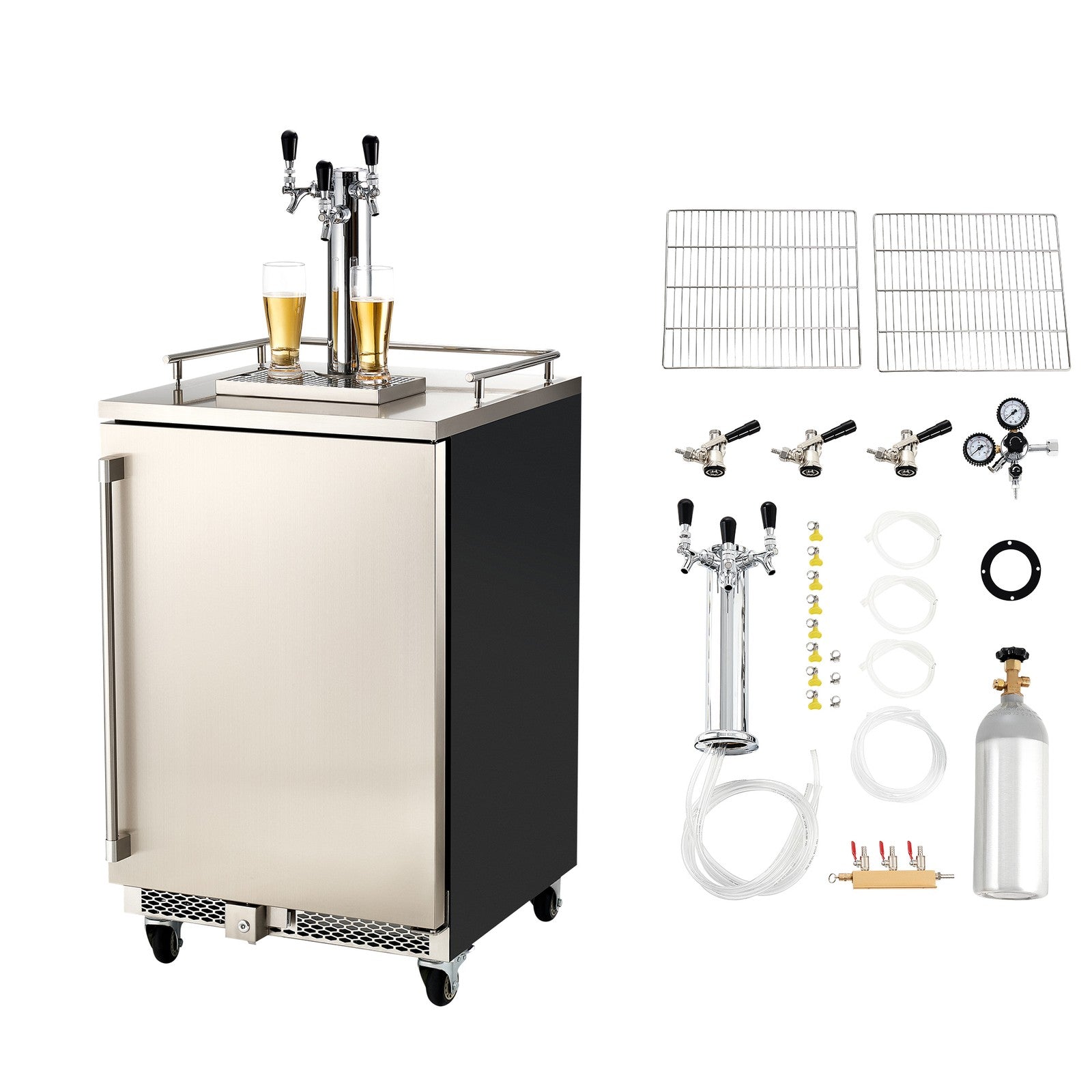 Uimoso 24" Triple-Tap Beer Kegarator Dispenser W/Co2 Tank 160L Beverage Cooler