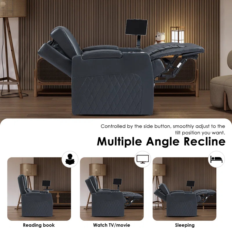 Haiylee Zero Gravity Home Theater Seating Top Grain Leather Recliner Sofa Power Headrest Footrest