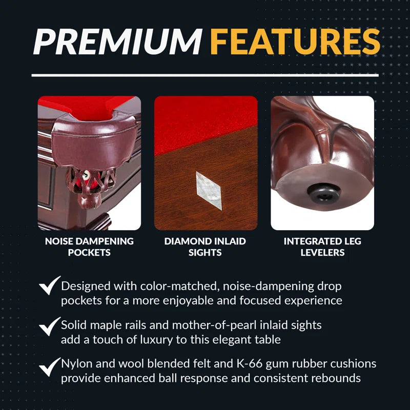 Hathaway Augusta 8 Ft Furniture Pool Table – Includes Cue Sticks, Billiard Balls – Classic Design Perfect for Family, Home, Dining, or Living Room