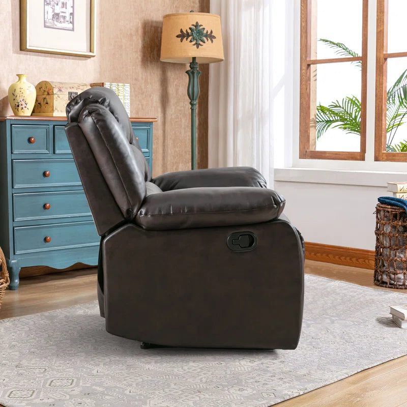 Emryn 38" Wide Modern Breathable Faux Leather Manual Recliner with Overstuffed Arm and Back