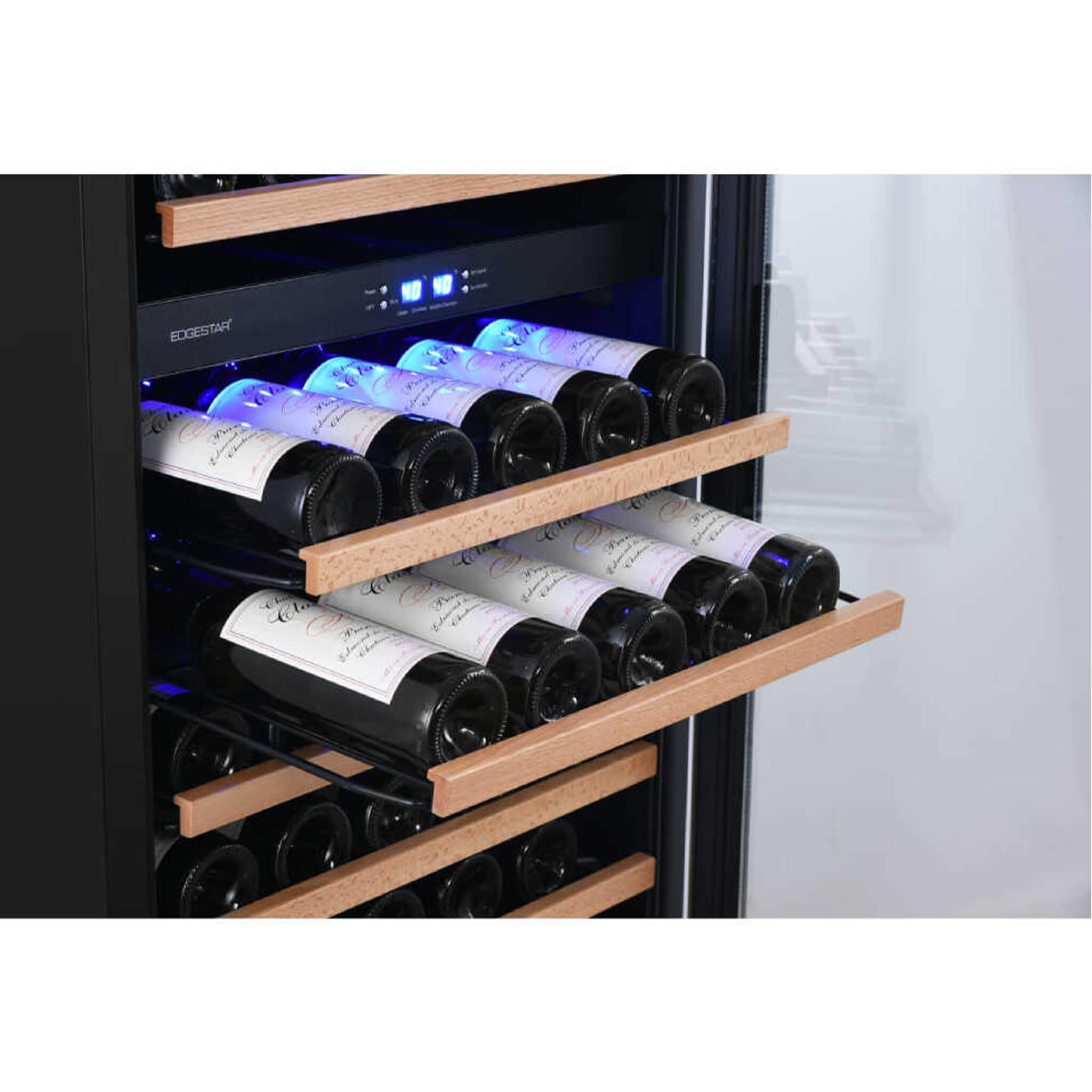 EdgeStar 24-Inch Built-In Triple Zone Wine Cooler, 131 Bottle Capacity, Low-E Glass Door, Blue LED Lighting