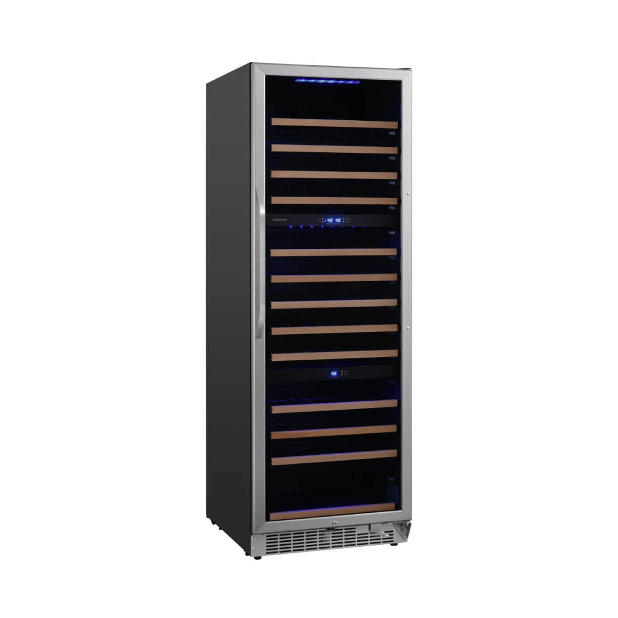 EdgeStar 24-Inch Built-In Triple Zone Wine Cooler, 131 Bottle Capacity, Low-E Glass Door, Blue LED Lighting