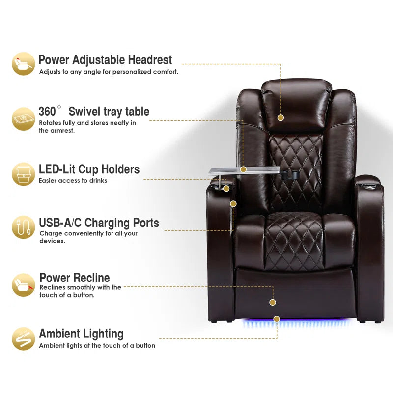 Mixell Leather Home Theater Seating with Cup Holder