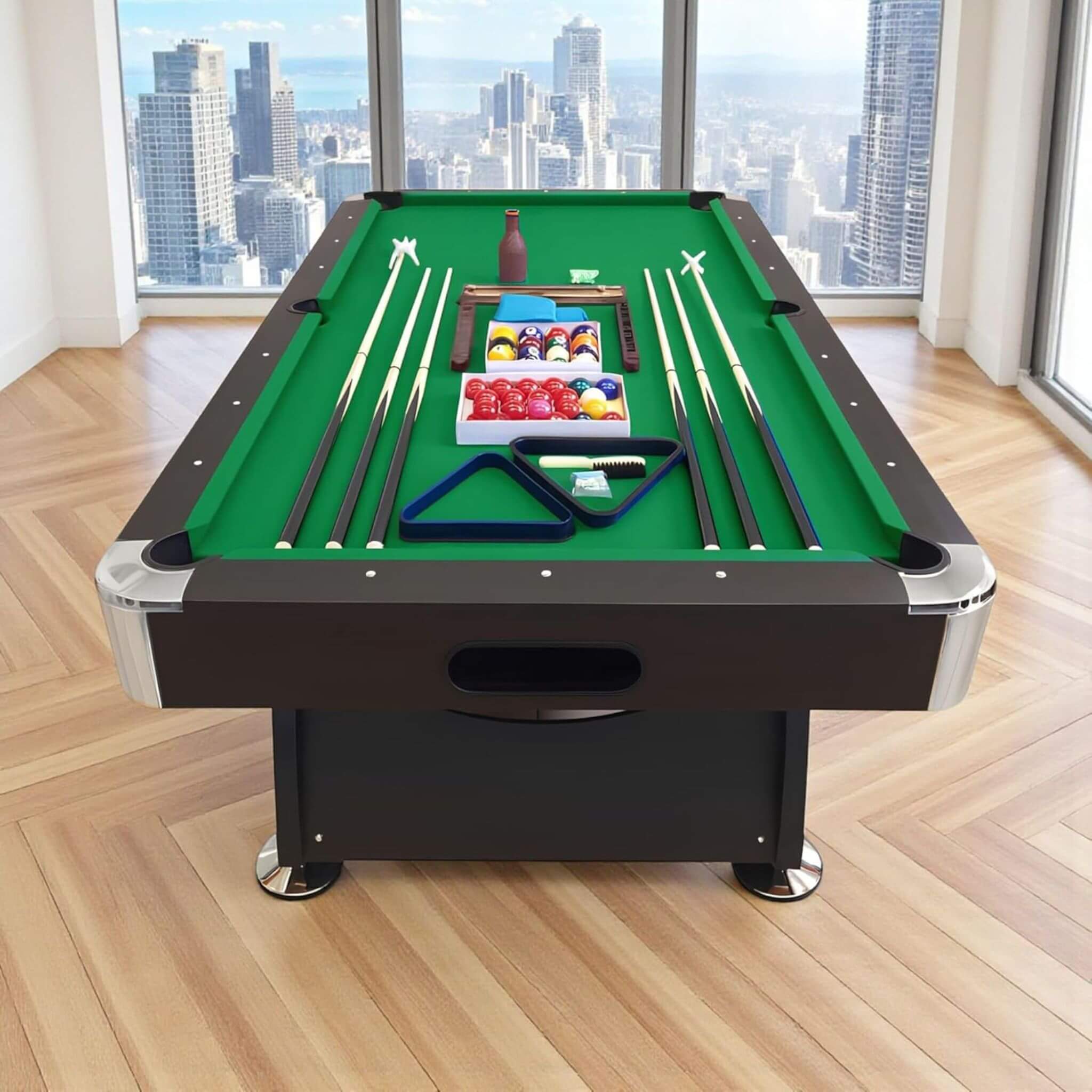 8FT Billiard Pool Table with Green Felt, Automatic Ball Return and Accessories Kit
