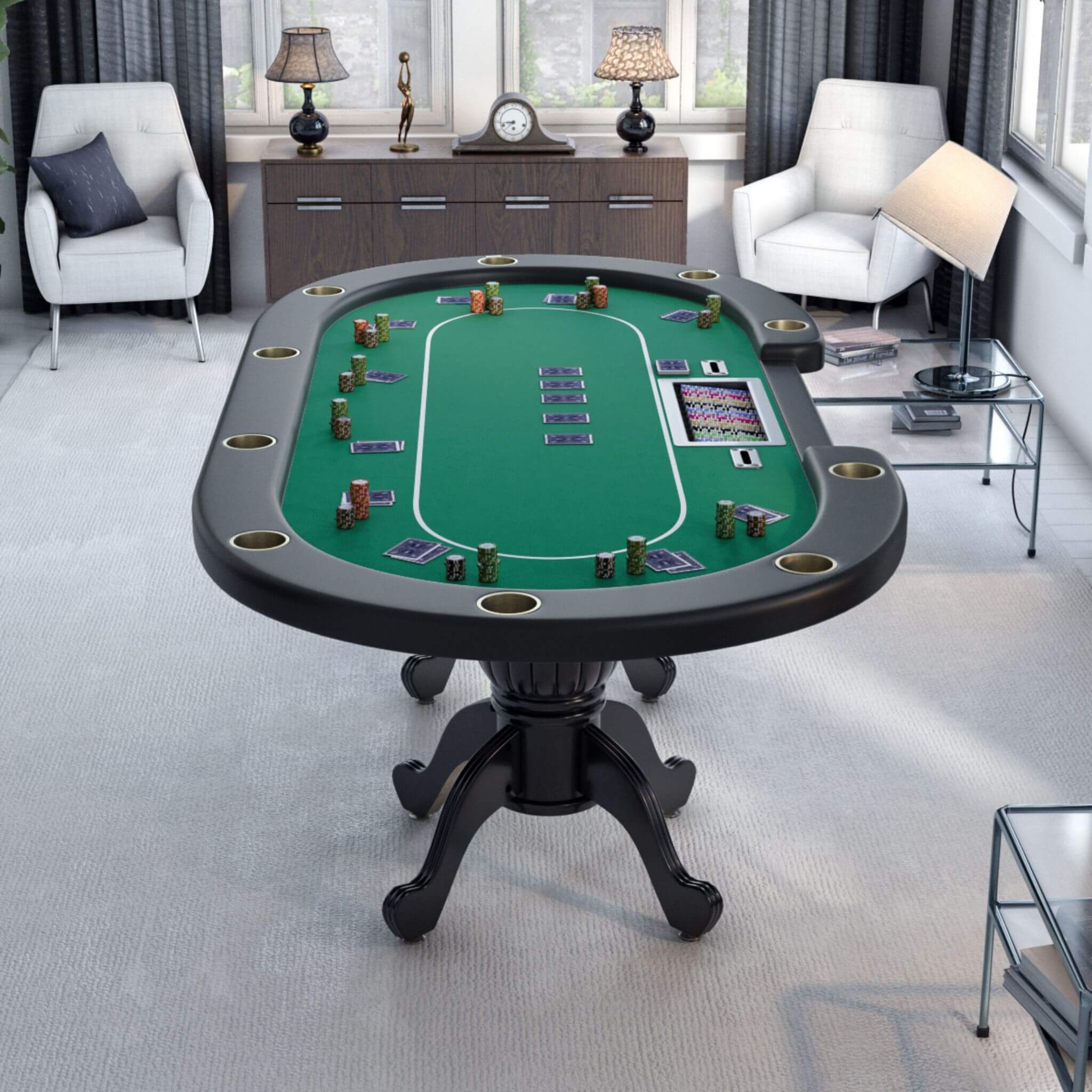 96-Inch Aura Oval Poker Table with Cup Holders, Chip Tray and Drop Box for 10 Players