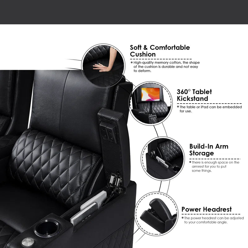 Haiylee Zero Gravity Home Theater Seating Top Grain Leather Recliner Sofa Power Headrest Footrest