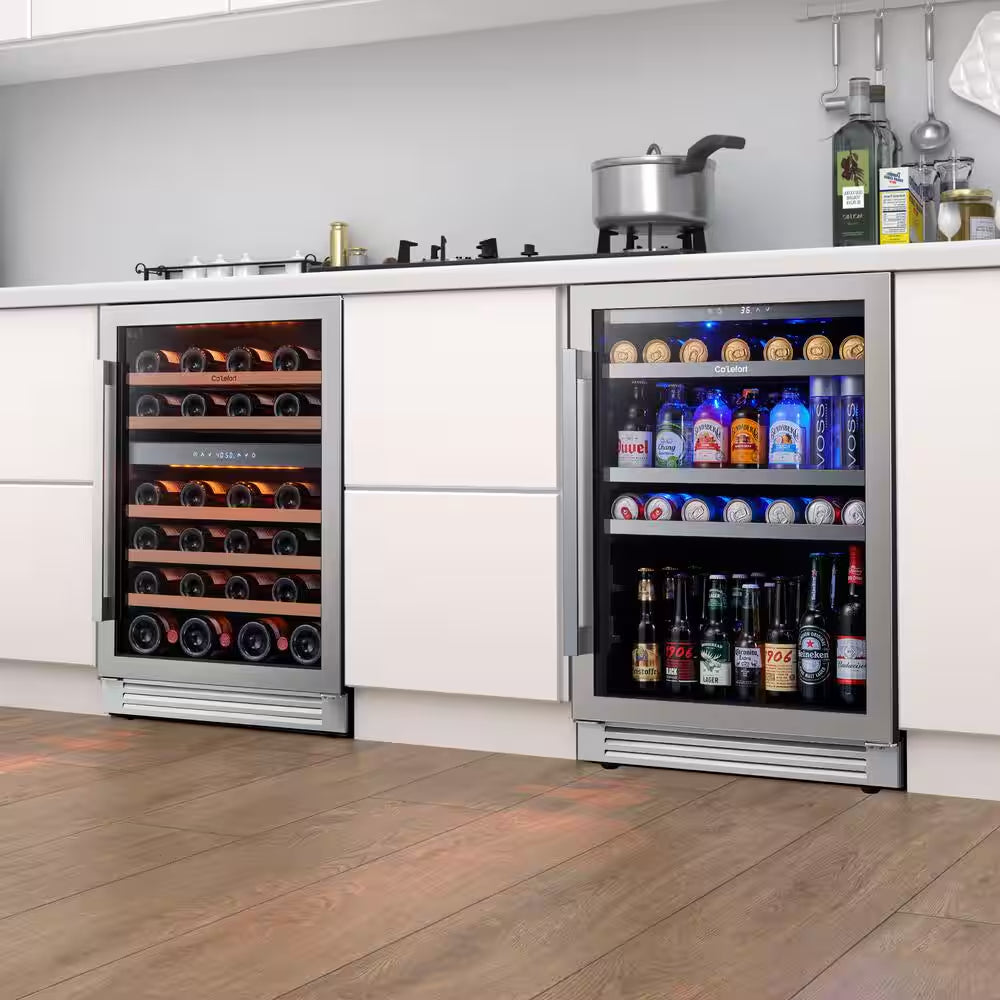 48 In. Triple Zone 46-Wine Bottles and 220-Cans Beverage and Wine Cooler Side-By-Side Refrigerator Frost Free in Black