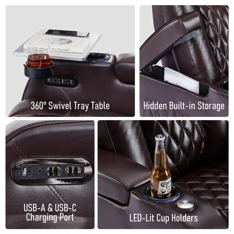 Mixell Leather Home Theater Seating with Cup Holder