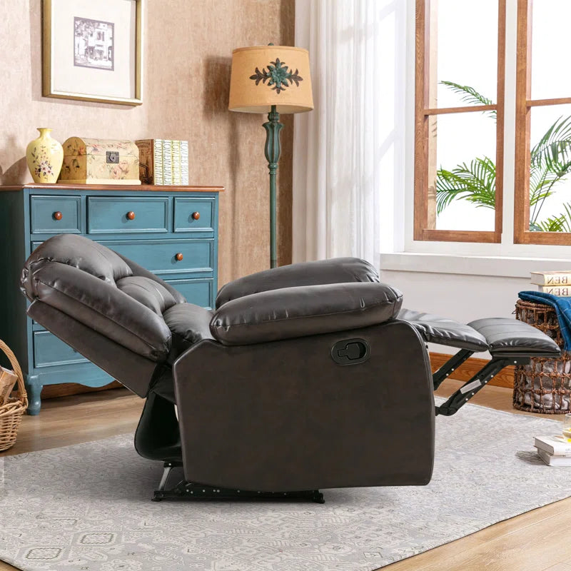 Emryn 38" Wide Modern Breathable Faux Leather Manual Recliner with Overstuffed Arm and Back