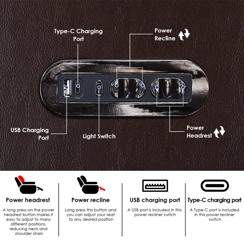Mixell Leather Home Theater Seating with Cup Holder