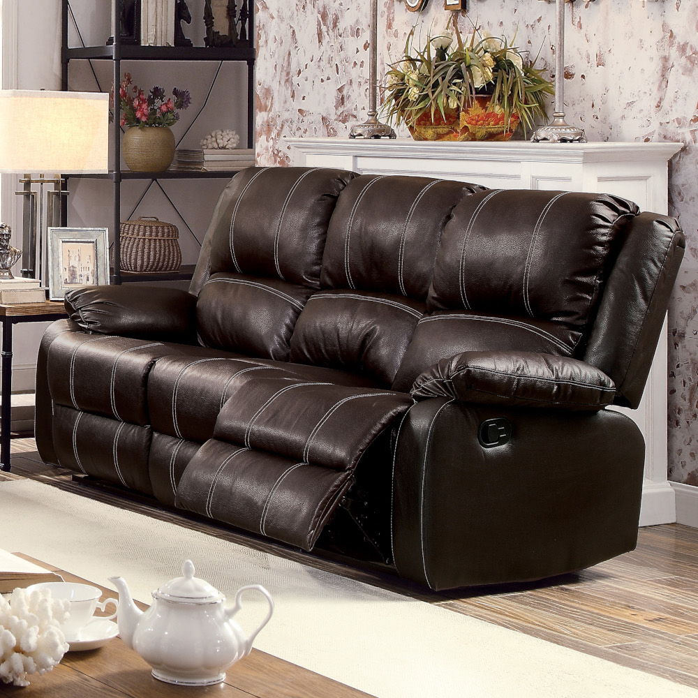 Zuriel Synthetic Leather Reclining Sofa with Pillow-Top Armrests