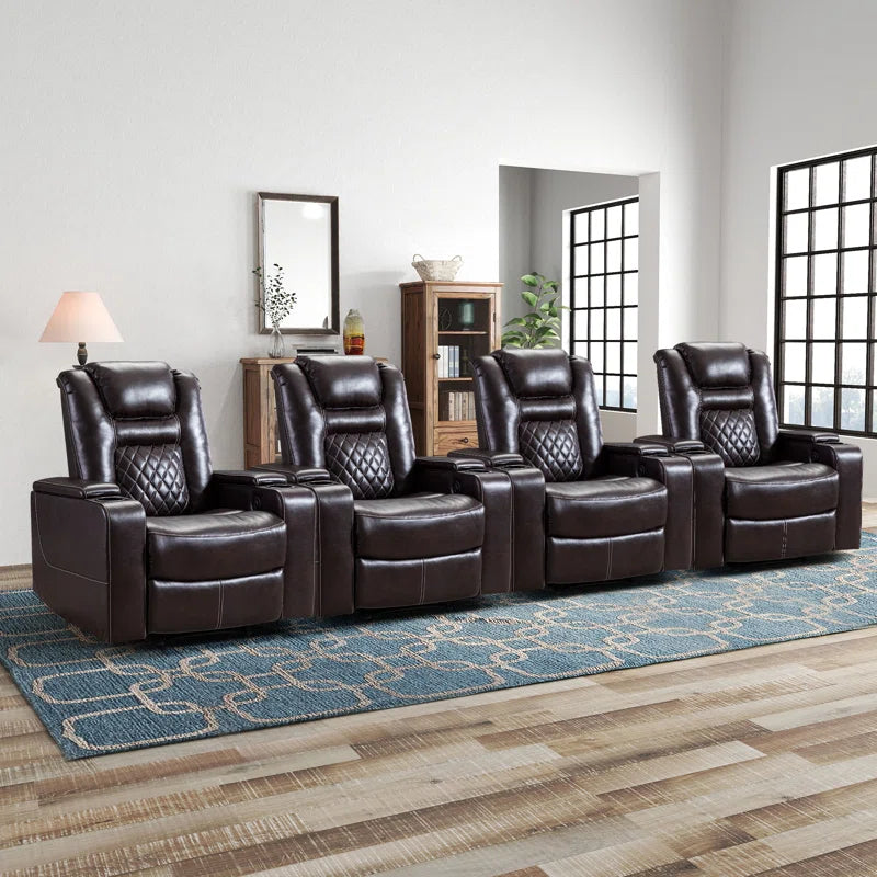 36.22" W Luxury Individual Seat Top Faux Leather Home Theater Seat Recliners Quadruple Seat with USB & Dual Cup Holders & Arm Storage (Set of 4)