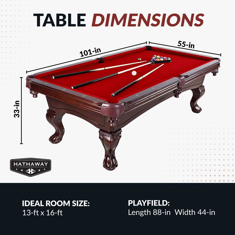 Hathaway Augusta 8 Ft Furniture Pool Table – Includes Cue Sticks, Billiard Balls – Classic Design Perfect for Family, Home, Dining, or Living Room