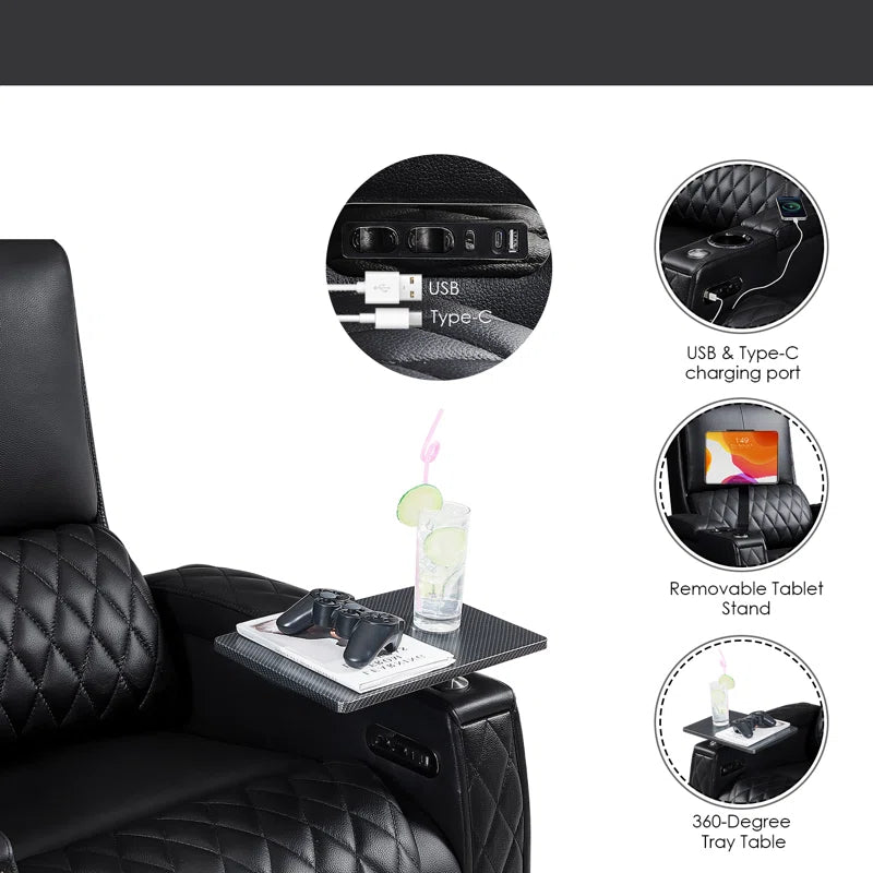 Haiylee Zero Gravity Home Theater Seating Top Grain Leather Recliner Sofa Power Headrest Footrest