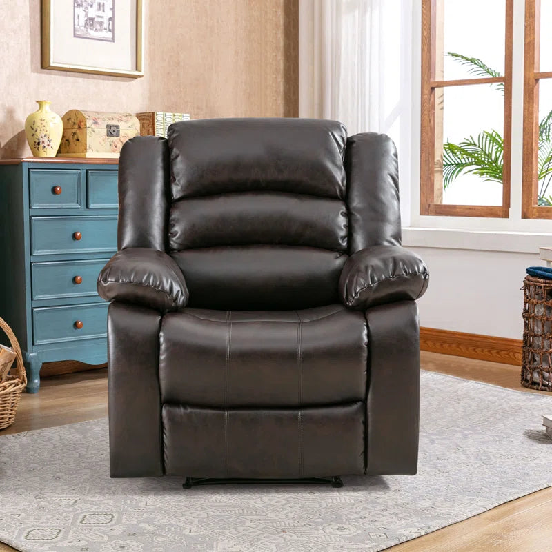 Emryn 38" Wide Modern Breathable Faux Leather Manual Recliner with Overstuffed Arm and Back