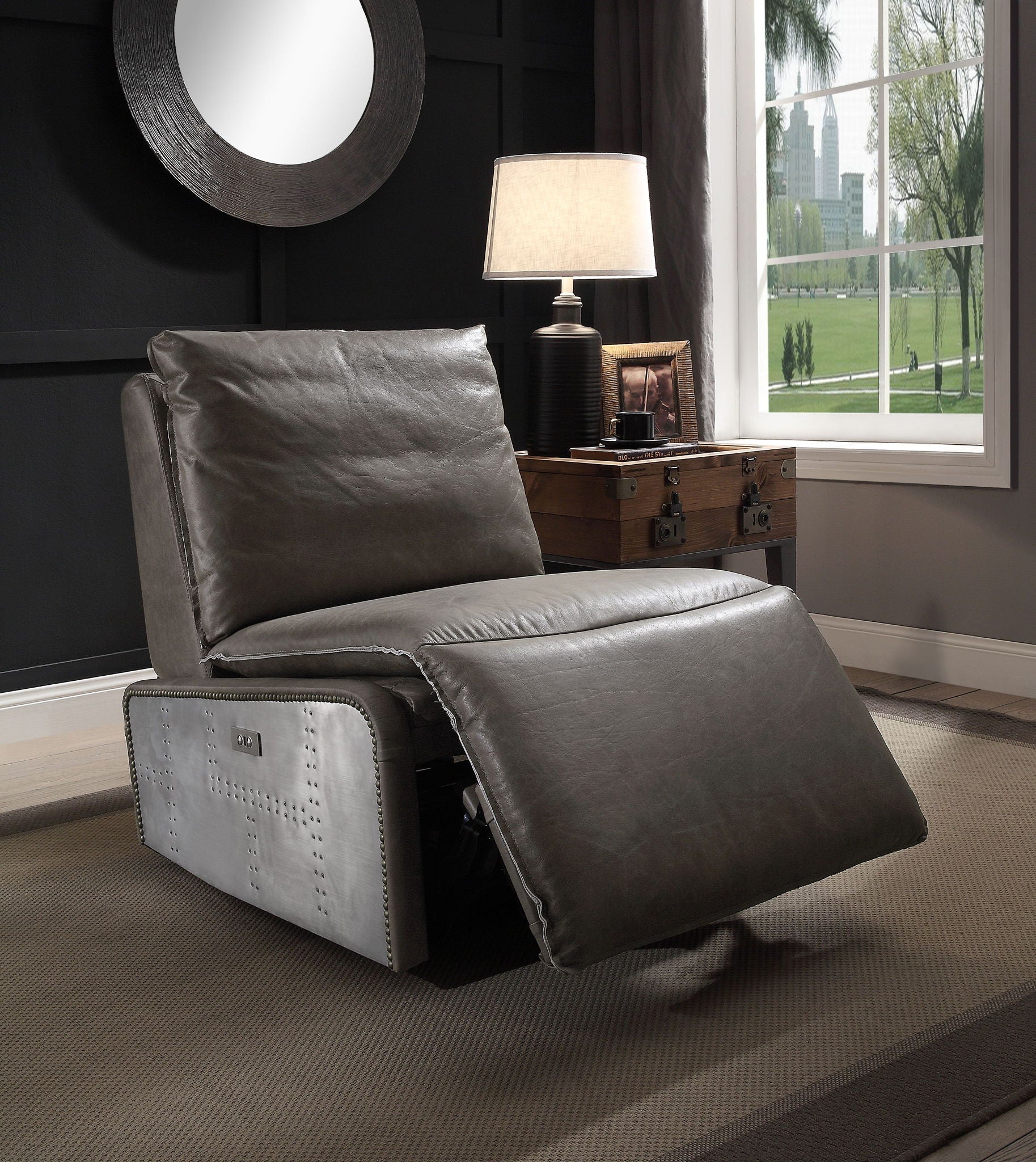 Metier Power Motion Recliner Chair in Gray with Aluminum Frame
