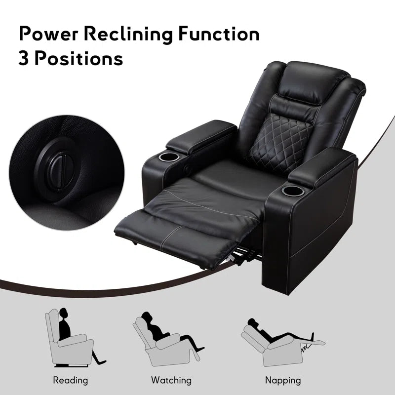 36.22" W Luxury Individual Seat Top Faux Leather Home Theater Seat Recliners Quadruple Seat with USB & Dual Cup Holders & Arm Storage (Set of 4)