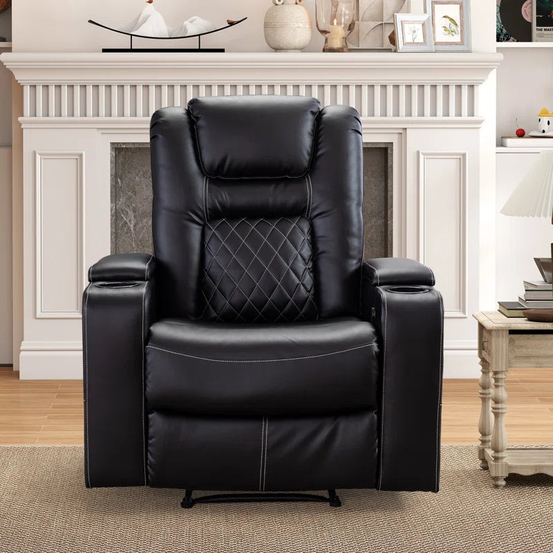 36.22" W Luxury Individual Seat Top Faux Leather Home Theater Seat Recliners Quadruple Seat with USB & Dual Cup Holders & Arm Storage (Set of 4)