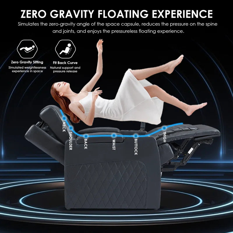 Haiylee Zero Gravity Home Theater Seating Top Grain Leather Recliner Sofa Power Headrest Footrest