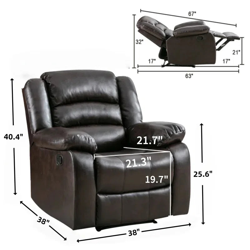 Emryn 38" Wide Modern Breathable Faux Leather Manual Recliner with Overstuffed Arm and Back