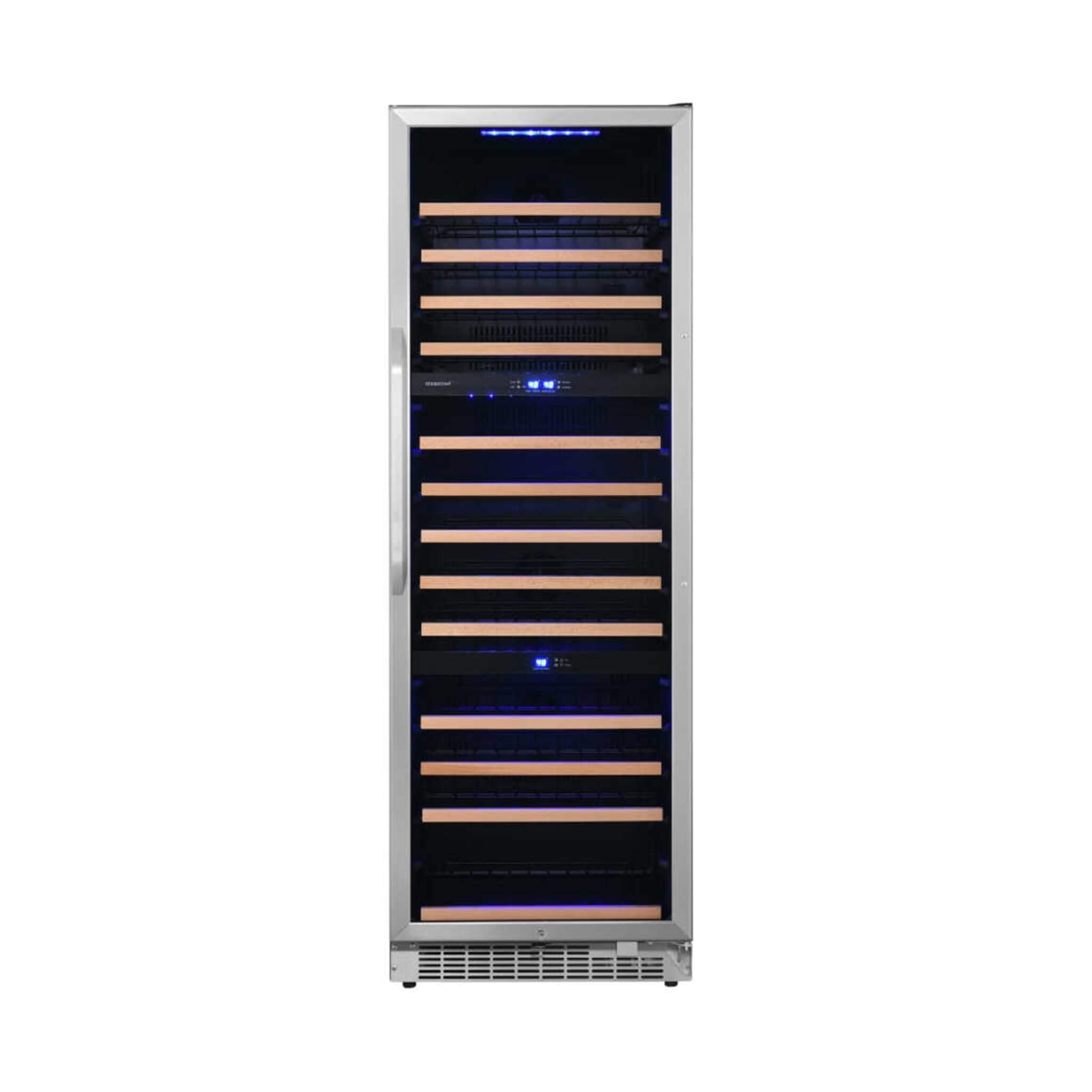 EdgeStar 24-Inch Built-In Triple Zone Wine Cooler, 131 Bottle Capacity, Low-E Glass Door, Blue LED Lighting