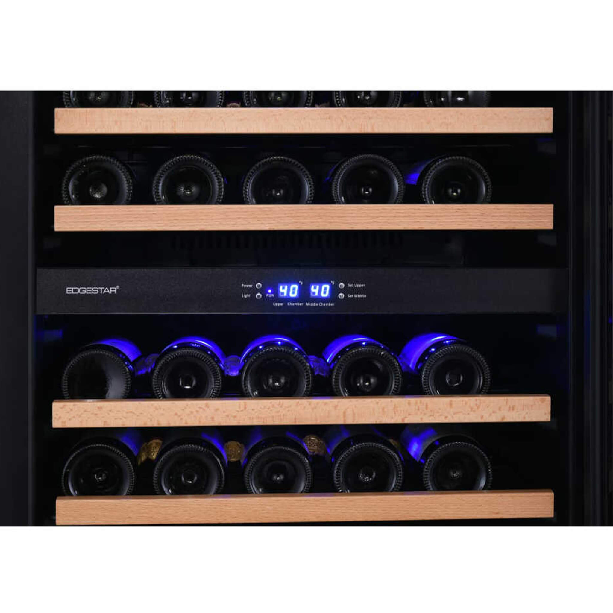 EdgeStar 24-Inch Built-In Triple Zone Wine Cooler, 131 Bottle Capacity, Low-E Glass Door, Blue LED Lighting