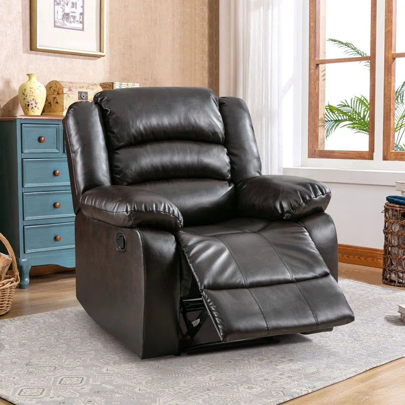 Emryn 38" Wide Modern Breathable Faux Leather Manual Recliner with Overstuffed Arm and Back